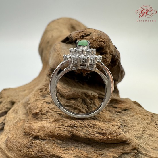 【肌容雪】天然緬甸A貨翡翠蛋面鑲鑽戒指 編號979(戒圍17.7mm#12號)