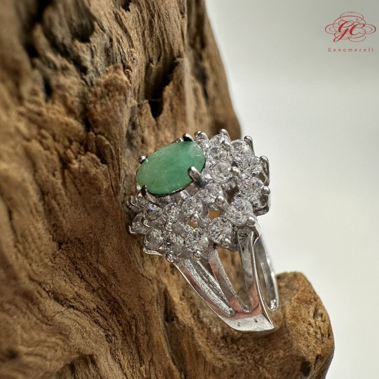 【肌容雪】天然緬甸A貨翡翠蛋面鑲鑽戒指 編號979(戒圍17.7mm#12號)