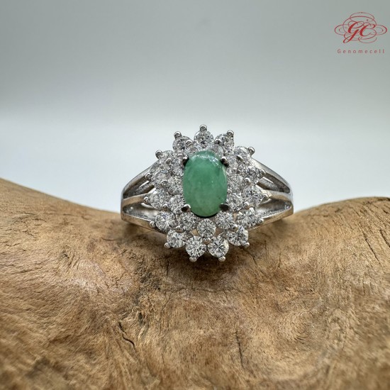 【肌容雪】天然緬甸A貨翡翠蛋面鑲鑽戒指 編號979(戒圍17.7mm#12號)