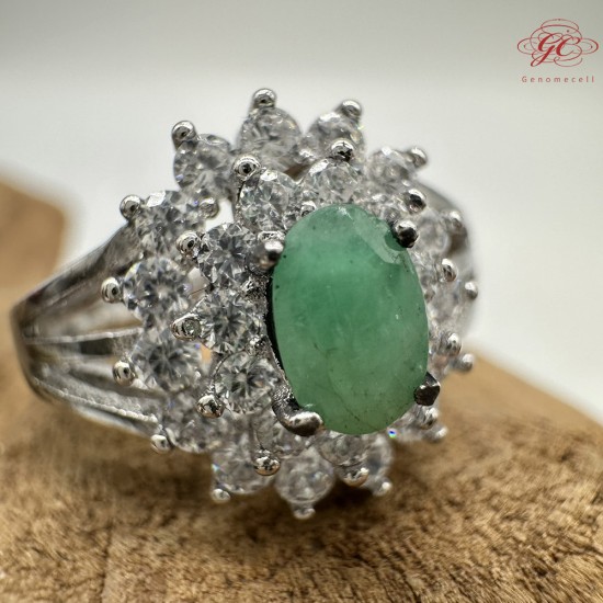 【肌容雪】天然緬甸A貨翡翠蛋面鑲鑽戒指 編號979(戒圍17.7mm#12號)