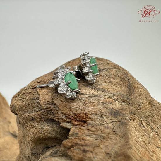 【肌容雪】天然緬甸A貨翡翠蛋面鑲鑽耳針 編號982