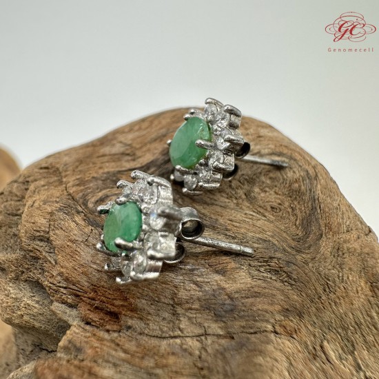 【肌容雪】天然緬甸A貨翡翠蛋面鑲鑽耳針 編號982