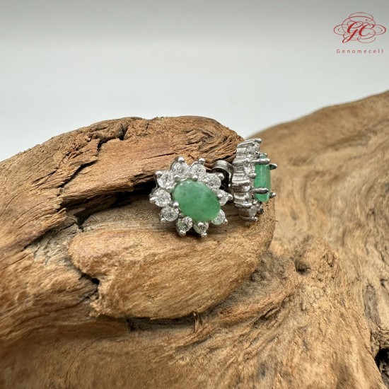 【肌容雪】天然緬甸A貨翡翠蛋面鑲鑽耳針 編號982