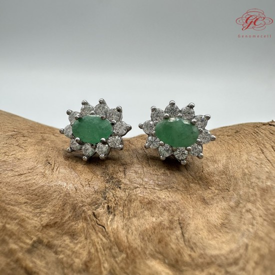 【肌容雪】天然緬甸A貨翡翠蛋面鑲鑽耳針 編號982