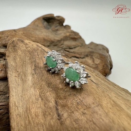 【肌容雪】天然緬甸A貨翡翠蛋面鑲鑽耳針 編號982