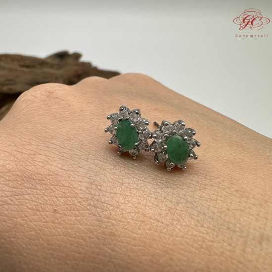 【肌容雪】天然緬甸A貨翡翠蛋面鑲鑽耳針 編號982