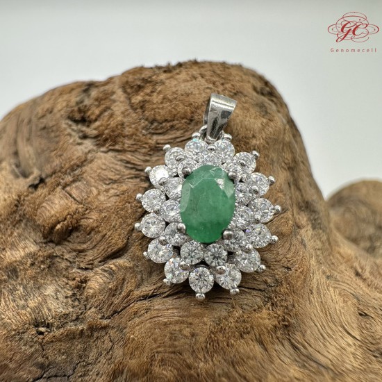 【肌容雪】天然緬甸A貨翡翠蛋面鑲鑽吊墜 編號983