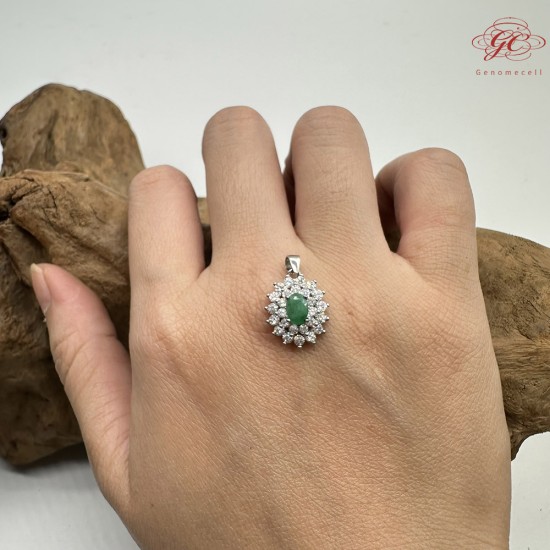 【肌容雪】天然緬甸A貨翡翠蛋面鑲鑽吊墜 編號983