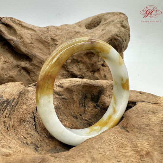 【肌容雪】天然美石黃白雙彩平安鐲 編號B219(鐲寬50.3mm#16號) 【肌容雪】天然美石黃白雙彩平安鐲 編號B219(鐲寬50.3mm#16號)