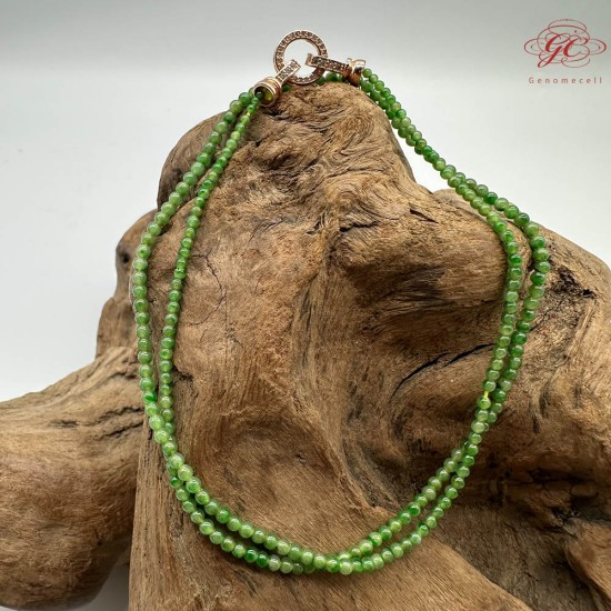 【肌容雪】天然緬甸A貨冰種翡翠皇家綠多圈珠串鍊 編號1024