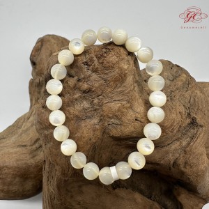 【肌容雪】天然美石白蝶貝殼手串 編號B132