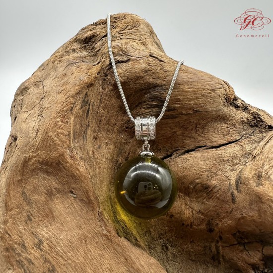 【肌容雪】天然美石綠琥珀圓珠項鍊 編號B141