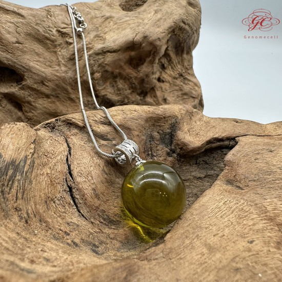 【肌容雪】天然美石綠琥珀圓珠項鍊 編號B141