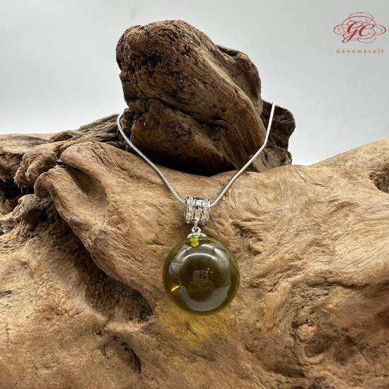 【肌容雪】天然美石綠琥珀圓珠項鍊 編號B141