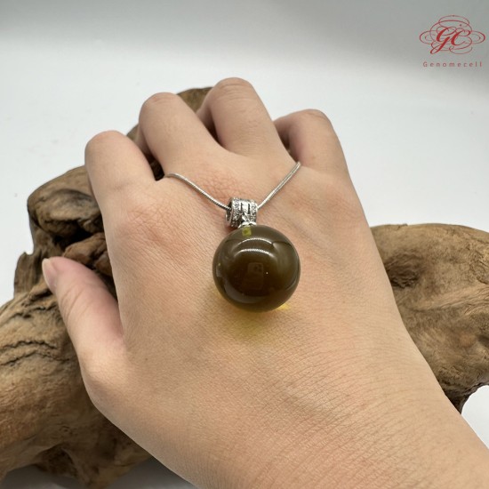 【肌容雪】天然美石綠琥珀圓珠項鍊 編號B141