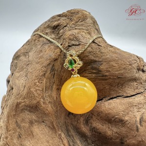 【肌容雪】天然美石蜜蠟圓珠項鍊 編號B142