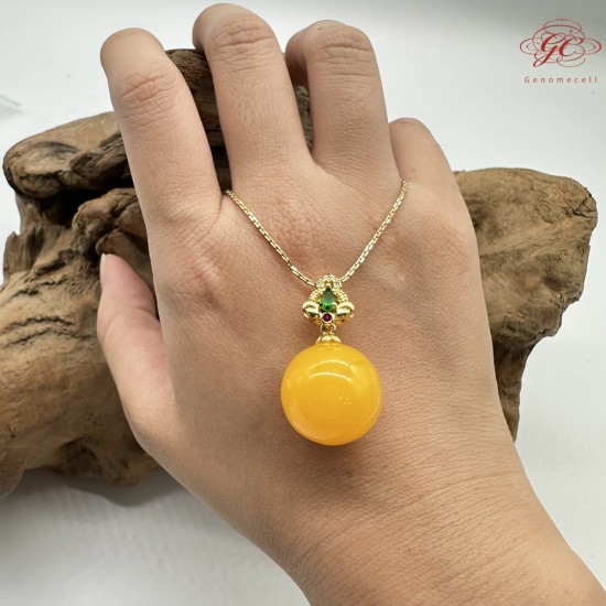 【肌容雪】天然美石蜜蠟圓珠項鍊 編號B142