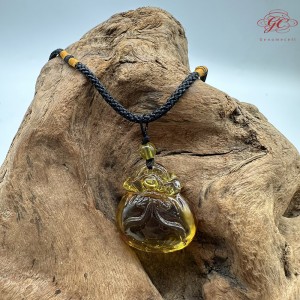 【肌容雪】天然美石金琥珀錢袋造型項鍊繩 編號B143