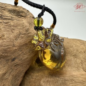 【肌容雪】天然美石金琥珀錢袋造型項鍊繩 編號B143