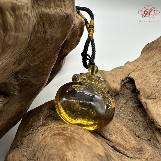 【肌容雪】天然美石金琥珀錢袋造型項鍊繩 編號B143