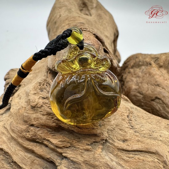 【肌容雪】天然美石金琥珀錢袋造型項鍊繩 編號B143