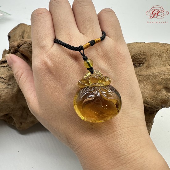 【肌容雪】天然美石金琥珀錢袋造型項鍊繩 編號B143