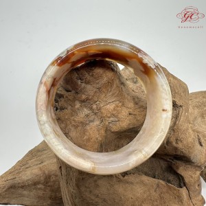 【肌容雪】天然美石焦糖色櫻花瑪瑙手鐲 編號B193(鐲圍57.5mm#18號)