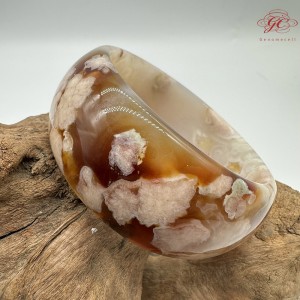 【肌容雪】天然美石焦糖色櫻花瑪瑙手鐲 編號B193(鐲圍57.5mm#18號)