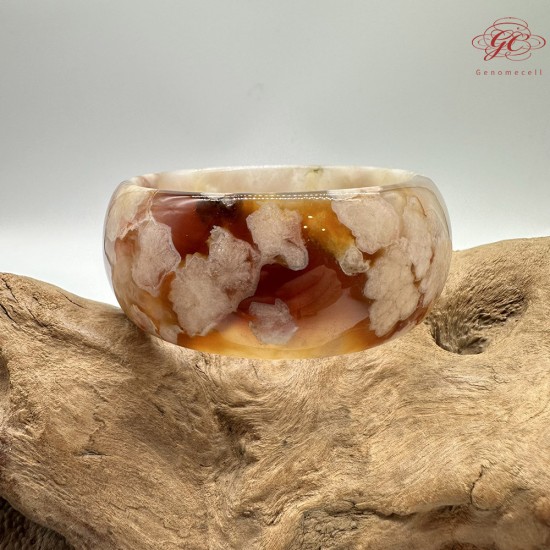 【肌容雪】天然美石焦糖色櫻花瑪瑙手鐲 編號B193(鐲圍57.5mm#18號)