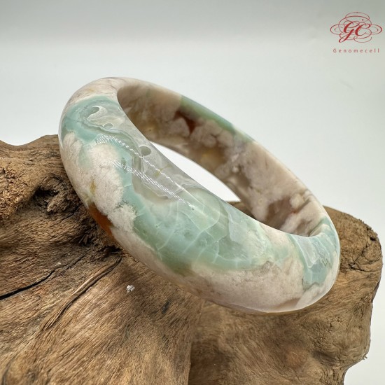 【肌容雪】天然美石蒂芬妮綠櫻花瑪瑙手鐲 編號B194(鐲圍56.1mm#17.5號)