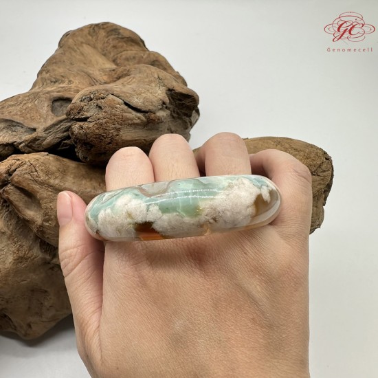 【肌容雪】天然美石蒂芬妮綠櫻花瑪瑙手鐲 編號B194(鐲圍56.1mm#17.5號)