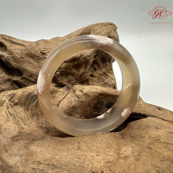 【肌容雪】天然美石焦糖色櫻花瑪瑙手鐲 編號B198(鐲圍56.3mm#17.5號)