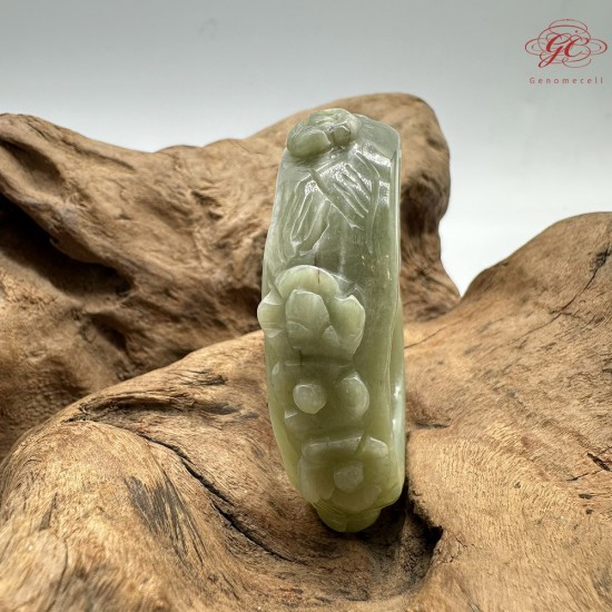 【肌容雪】天然美石青綠雕刻花造型平安鐲 編號B211(鐲圍56.9mm#18號)