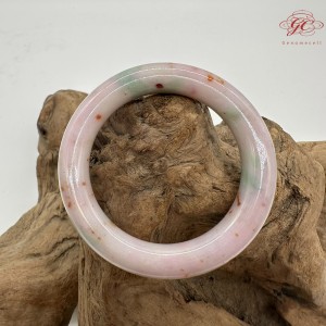 【肌容雪】天然美石春彩灑金圓條手鐲 編號B235(鐲圍54.2mm#17號)