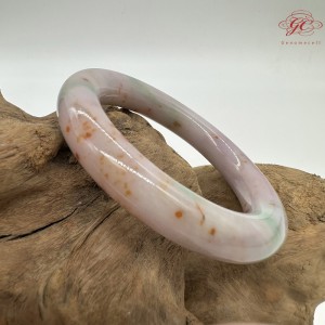 【肌容雪】天然美石春彩灑金圓條手鐲 編號B235(鐲圍54.2mm#17號)