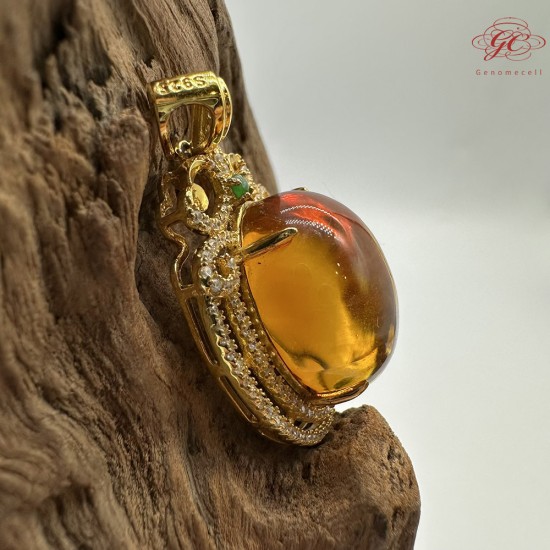 【肌容雪】天然美石琥珀雙層鑽環吊墜 編號B241