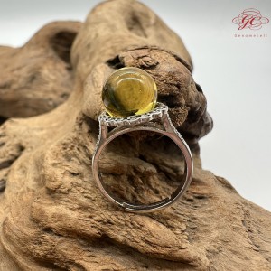 【肌容雪】天然美石黃琥珀圓球可調節戒指 編號B243(戒圍18.6mm#15號)
