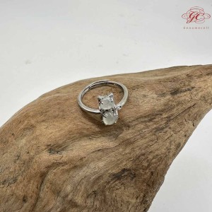 【肌容雪】天然緬甸翡翠A貨貓咪造型戒指附錦盒 編號991(戒圍17.8mm #12號)