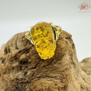 【肌容雪】貔貅造型黃琥珀戒指 編號B96戒圍18.8mm#15號