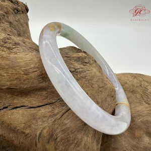 【肌容雪】天然緬甸A貨冰紫羅蘭綠飄花鑲金翡翠美人條 編號02(鐲圍59.6mm#19號)