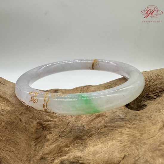 【肌容雪】天然緬甸A貨冰紫羅蘭綠飄花鑲金翡翠美人條 編號02(鐲圍59.6mm#19號) 【肌容雪】天然緬甸A貨冰紫羅蘭綠飄花鑲金翡翠美人條 編號02(鐲圍59.6mm#19號)
