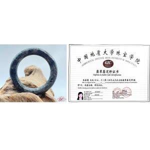 【肌容雪】天然緬甸翡翠手鐲A貨胖子烏雞 編號01 (鐲寬 56.4mm #18號)