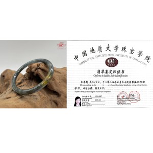 【肌容雪】天然緬甸A貨冰撒金烏雞翡翠特色手鐲 編號188 (鐲寬55.2mm #18號)