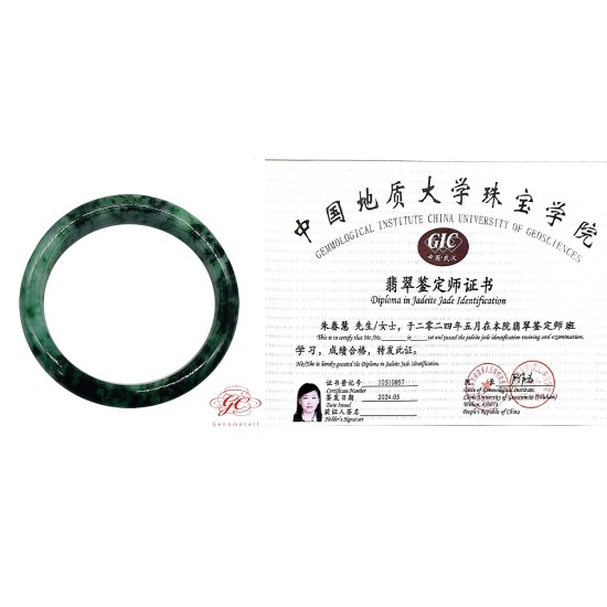 【肌容雪】天然緬甸A貨滿綠飄花翡翠手鐲 編號212 (鐲寬 58.3mm #19號)