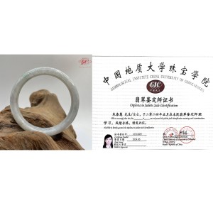 【肌容雪】天然緬甸A貨粉春飄花翡翠手鐲 編號80 (鐲寬57.9mm #18.5號)