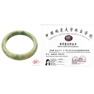 【肌容雪】緬甸天然A貨湖水綠飄花翡翠手鐲 編號82 (鐲寬57.3mm #18.5號)