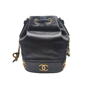 二手奢侈品香奈兒黑金水桶金球斜挎背包-編號L99 