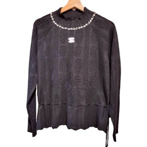 二手奢侈品Chanel香奈兒黑色透膚針織上衣(9.9新, 肩42×胸48×長63)-編號S175