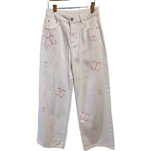 二手奢侈品Chanel香奈兒白色牛仔褲(9.9新, 腰68臀102長105)-編號S181