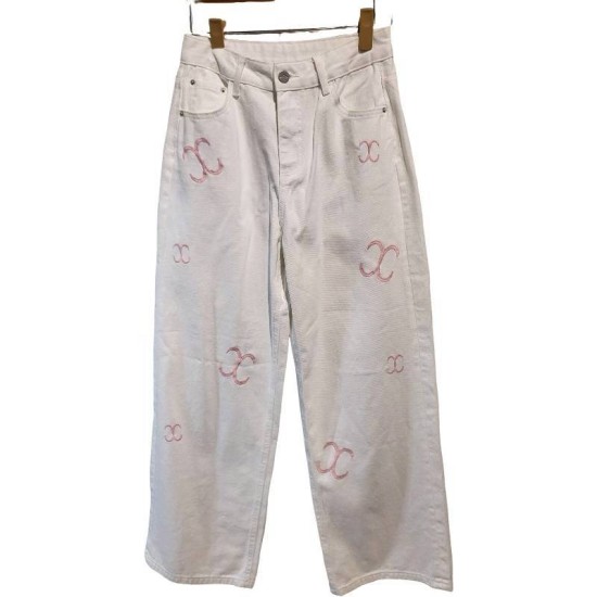 二手奢侈品Chanel香奈兒白色牛仔褲(9.9新, 腰68臀102長105)-編號S181